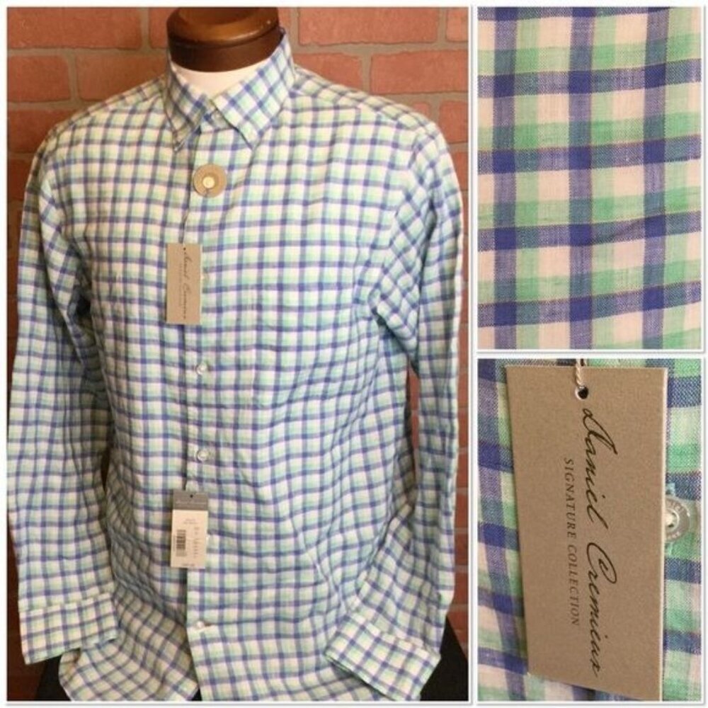 Daniel Cremieux Mens Shirt Stretch Linen Button Front Size M Signature NWT